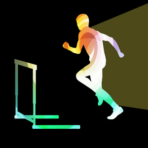 运动员跳栏男子剪影插图