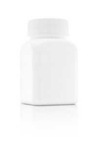 空白的包装药用塑料瓶上白色高建群孤立