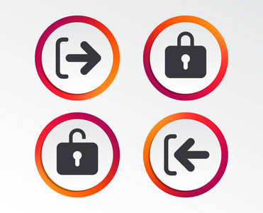 登录或签出符号.锁定图标.图表设计按钮.圆形模板.矢量照片