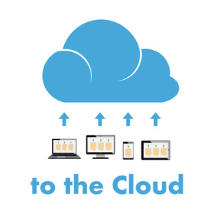 云计算的概念。将文件夹发送到计算机云, 矢量插图