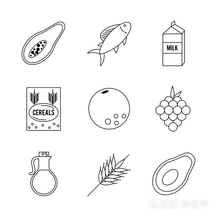 白色背景与单色食品水果蔬菜谷物和鱼插画-正版商用图片0fz1if-摄图新