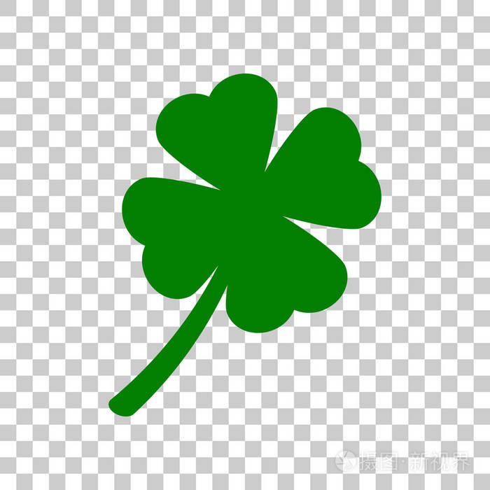 叶三叶草标志.在透明背景上的暗绿色图标
