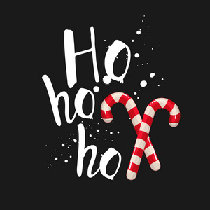 矢量节日插画来庆祝新的一年在黑色的背景，圣诞糖果。手写的题词。字体设计
