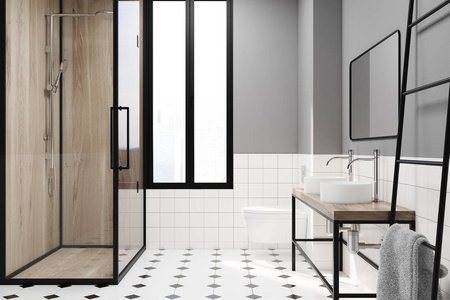 现代灰色浴室装饰理念, 淋浴