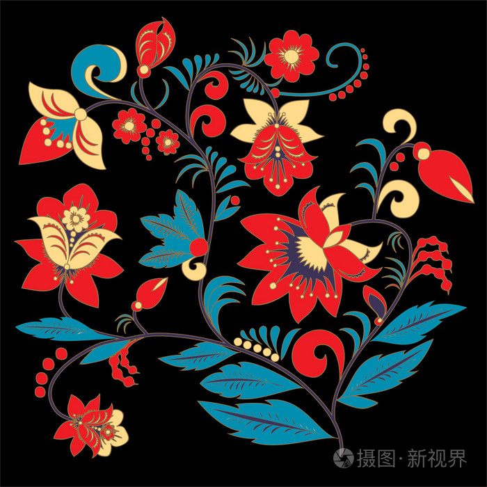 传统的俄罗斯或东方花卉图案.矢量图