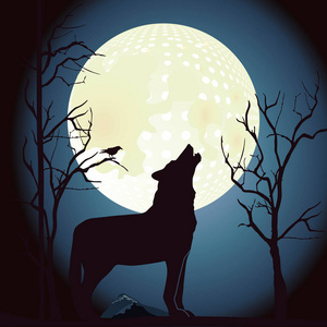 在月亮嚎叫的狼图片