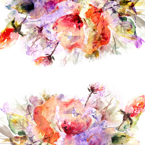 抽象的花卉背景。水彩抽象的花朵。带鲜花的贺卡。婚礼 iiinvitation 设计。花卉边框。抽象花框
