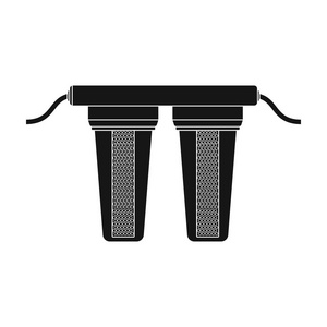 水过滤器中孤立的白色背景上的黑色风格的图标.