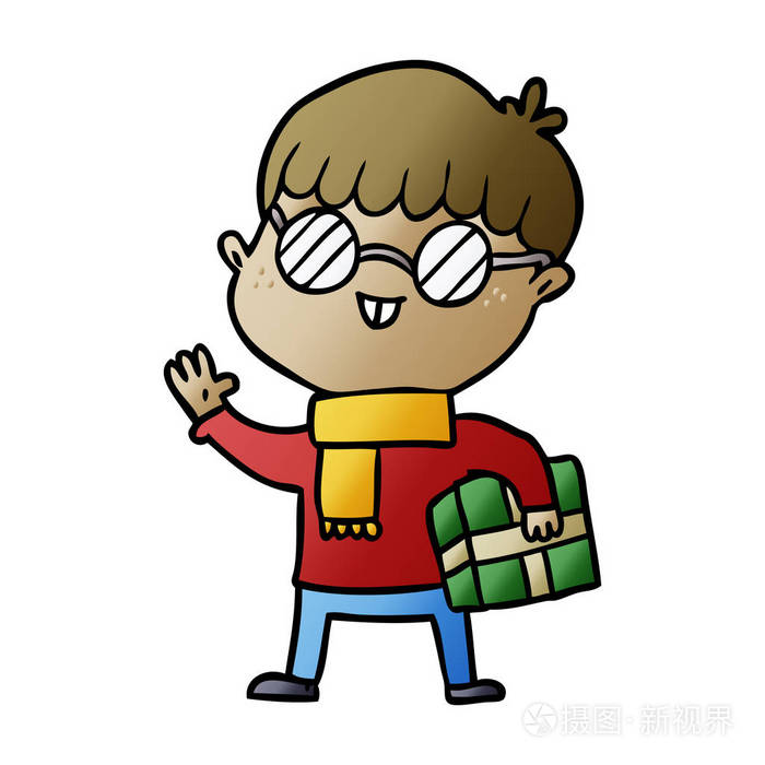 卡通男孩戴眼镜