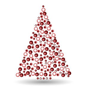 简单抽象的圣诞树的圈子。红色和白色的抽象枞树。黑色矢量图