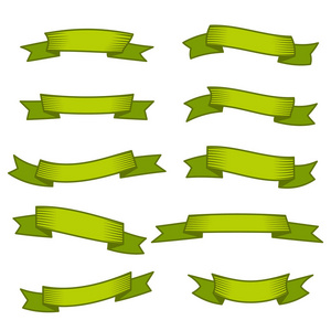 一套十绿色丝带和横幅为网页设计