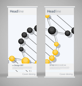 宣传册封面设计。摘要卷起。现代海报杂志布局模板。花式矢量的头版。.Dna。美丽的螺旋分子的结构。科学概念