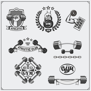 黑色和白色健身标签 标志 徽章 标志和设计元素的集合