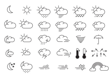 天气图标，简单和薄线设计