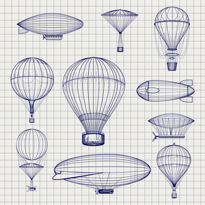 热气球和飞艇素描图片