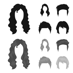 胡子和胡子, 发型黑色, monochrom 图标在集合为设计。时尚发型矢量符号股票网页插图