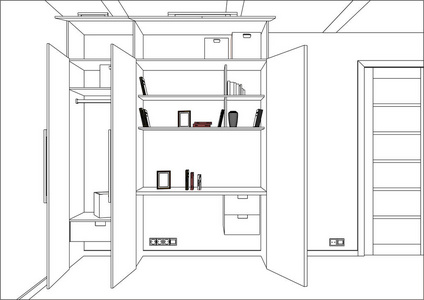 3d 矢量图。衣柜在内部