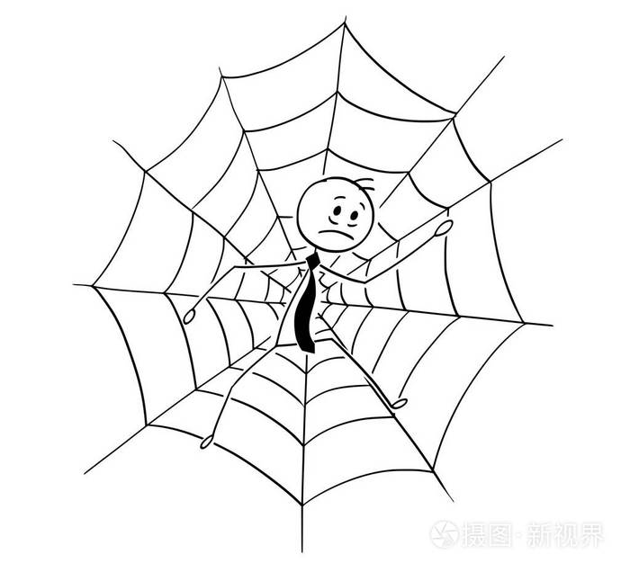 蜘蛛网中的商人卡通插画-正版商用图片0fzyn6-摄图新视界