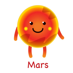可爱的火星行星卡通人物白色背景照片