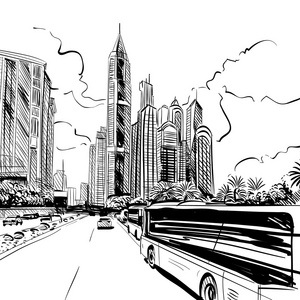 城市手绘.街头的素描矢量图照片