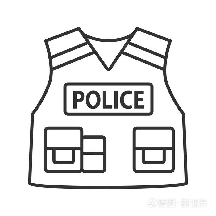 插画 警察战术背心线形图标.细线插图.防弹背心.轮廓符号.