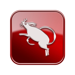 鼠生肖图标红色，白色背景上孤立