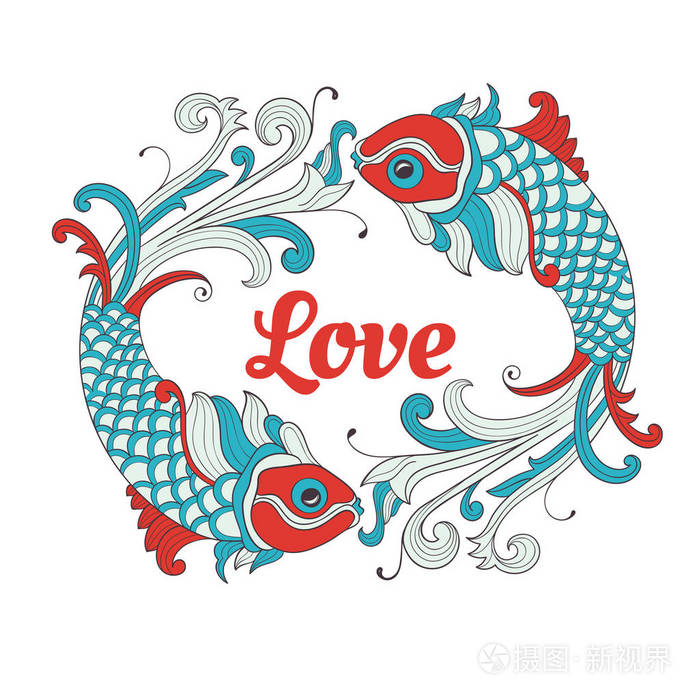 两条鱼在圆圈里.复古复古风格