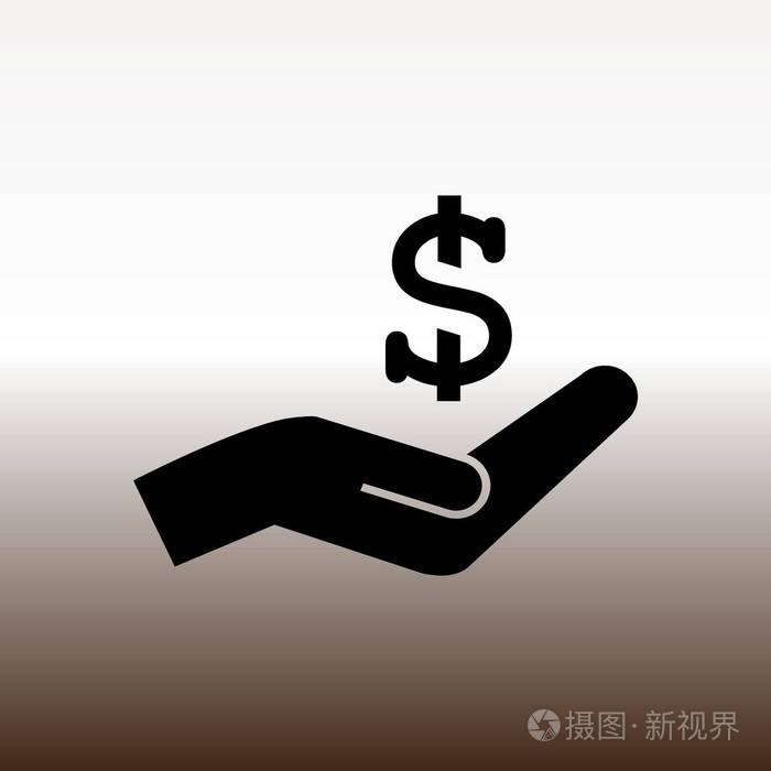 手上的美元符号 web 图标, 渐变棕色和白色的矢量插图