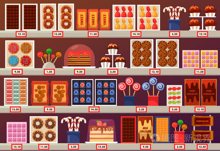 糖果在摊位或站在商店