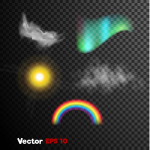 矢量现实 3d 自然现象集。雾，雾，彩虹灯