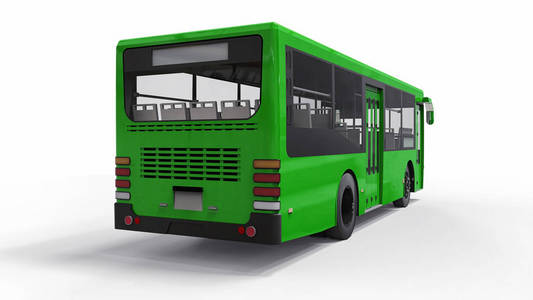 小城市绿色公共汽车在白色背景。3d 渲染