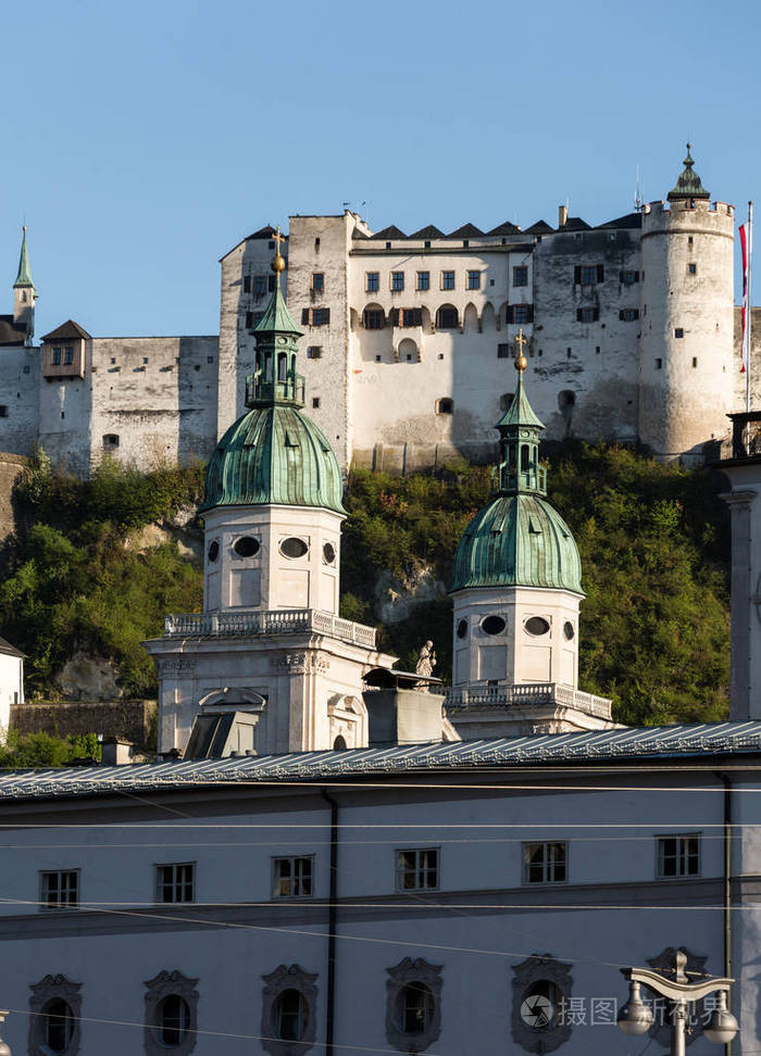 旧城和堡垒萨尔斯堡要塞,美丽的中世纪城堡,在萨尔茨堡,奥地利