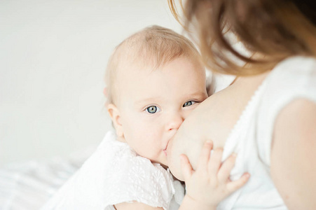 婴儿吃妈妈的。母亲母乳喂养婴儿