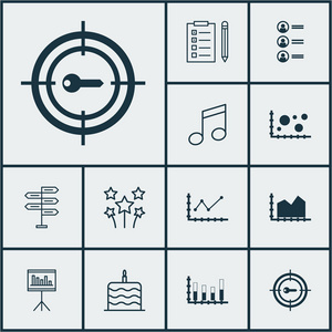 12 普遍可编辑图标集。可用于 Web 移动和应用程序设计。包括求职者 关键字营销 比较等元素