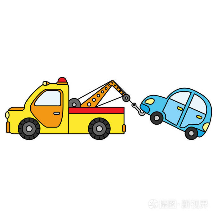 彩色拖车运输应急车.在白色背景上隔离的插图