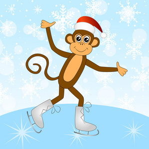 在冰鞋上开朗的猴子
