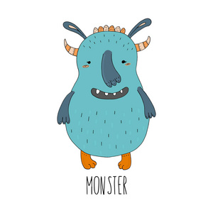 可爱的手绘怪物卡通风格.矢量打印照片