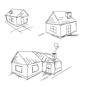 涂鸦手绘的房子。 铅笔矢量草图