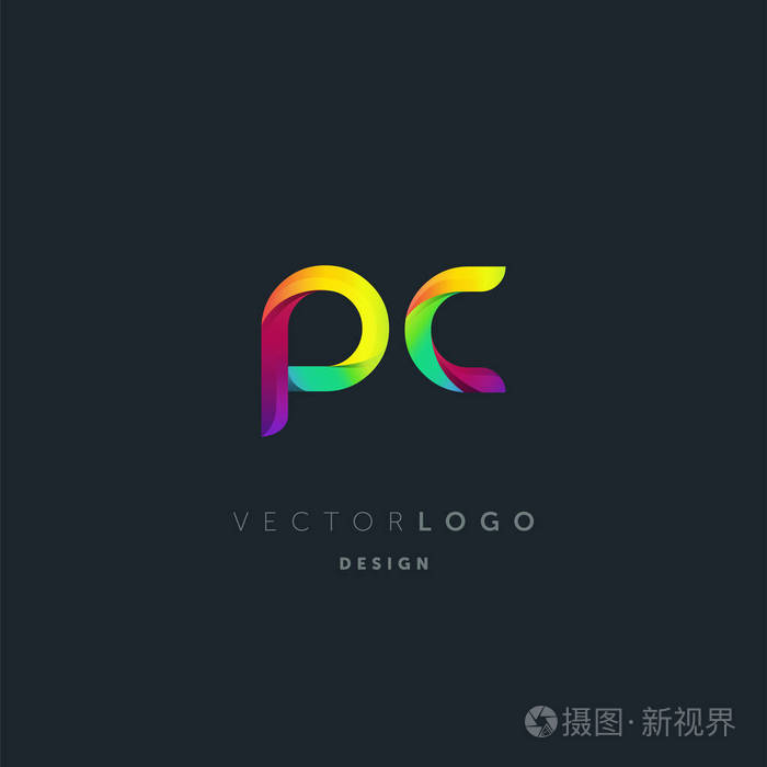 渐变 Pc 字母徽标, 名片模板, 矢量