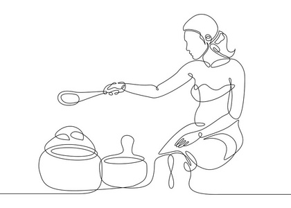 蒸汽线一个女孩在桑拿浴室, 蒸汽房, 淋浴的一个连续线画照片