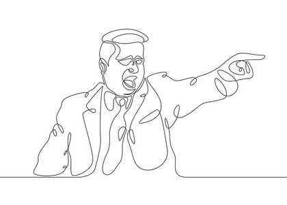 连续一条线画的字符政治商务教练讲话在观众之前.政治会议,演讲照片