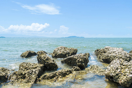 景观的海滩和大海与礁岩滩