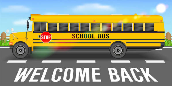 学校公共汽车在路回到学校
