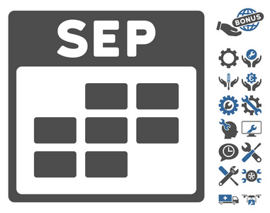 9 月日历网格矢量图标与奖金