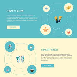 一套海滩图标平面式符号与水槽, 海星, 贝壳和其他图标为您的 web 移动应用程序徽标设计