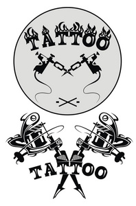 纹身工作室标志与纹身机照片