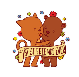 象征着拥抱动物, 猫和熊照片