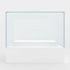 博物馆展柜素材空的玻璃展柜的展览.灰色背景照片