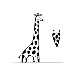 长颈鹿在爱，为您的设计的搞笑素描