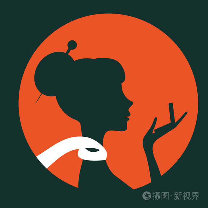 美丽优雅的女人剪影和小镜子